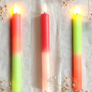 Neon dip dye LED kaarsen set van 2 – kleurrijke fluor decoratie kaarsen op batterij – moderne interieur woondecoratie bild 9