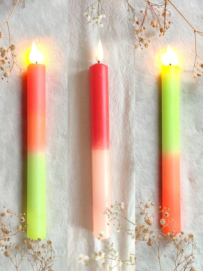 Neon dip dye LED kaarsen set van 2 – kleurrijke fluor decoratie kaarsen op batterij – moderne interieur woondecoratie bild 9