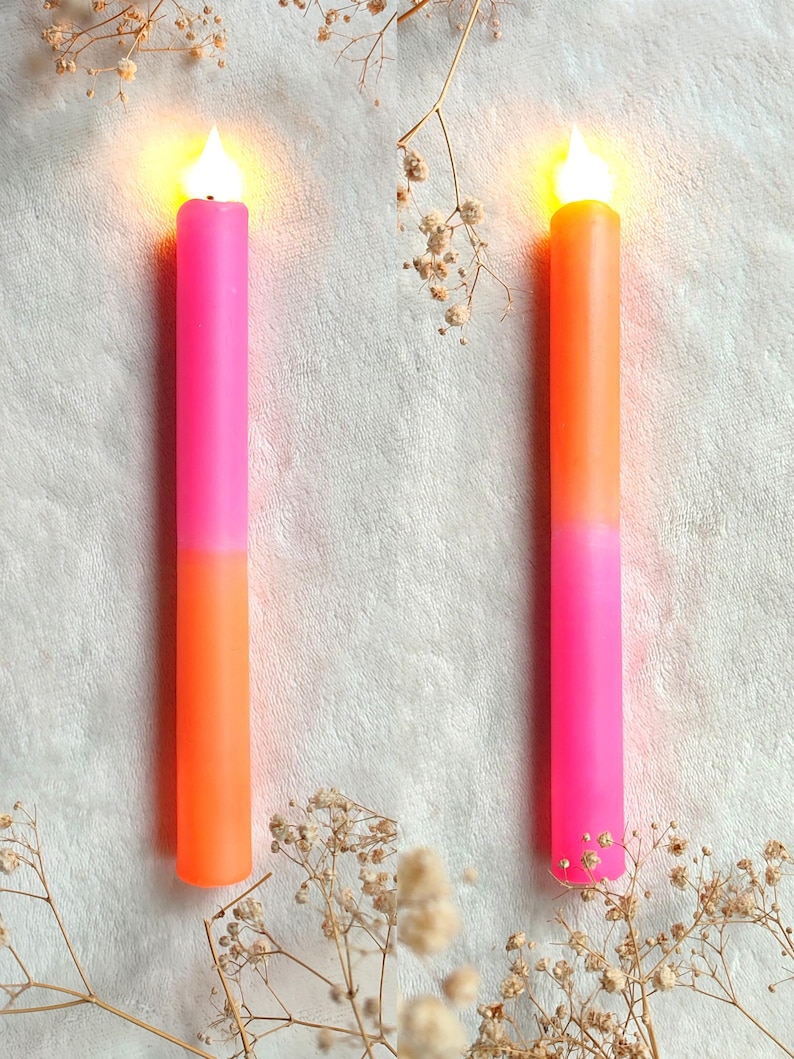 Neon dip dye LED kaarsen set van 2 – kleurrijke fluor decoratie kaarsen op batterij – moderne interieur woondecoratie bild 4