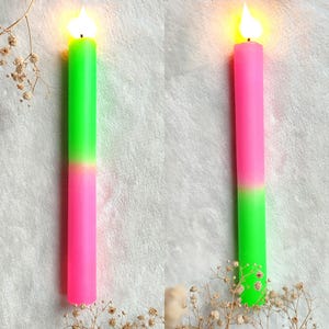 Neon dip dye LED kaarsen set van 2 – kleurrijke fluor decoratie kaarsen op batterij – moderne interieur woondecoratie bild 5