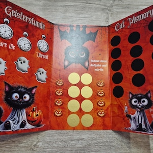 Klappkarte "Crazy Cats" mit vielen Rubbelstickern, Würfeln und Memory / Rubbelchallenge / Sparchallenge /Umschlagmethode (Art. 1050)