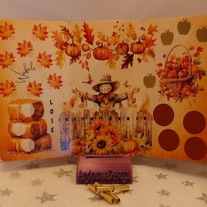 Klappkarte "Herbstzeit" mit Rubbelstickern, Losen und Würfeln / Rubbelchallenge / Sparchallenge /Umschlagmethode (Art. 1016)