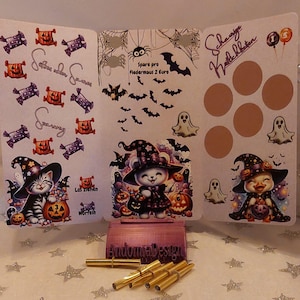 Klappkarte "Happy Halloween" mit vielen Rubbelstickern, Würfeln und Losen / Rubbelchallenge / Sparchallenge /Umschlagmethode (Art. 1073)