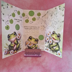 Klappkarte "Frog in Spring" mit Rubbeln, Würfeln, Rechnen und Abstreichen (Art. 1136)