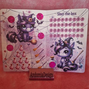Klappkarte "Witch Unicorn" zum Einheften mit Shut the box, Rubbeln und Losen / Sparchallenge (Art. 1174)