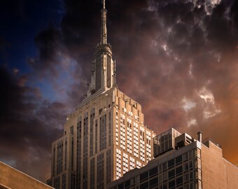 New York City Skyline Downtown Empire State Building Canvas Metal Print Living Room Bedroom Wall Art Cityscape Home Decor Sunrise Art Deco