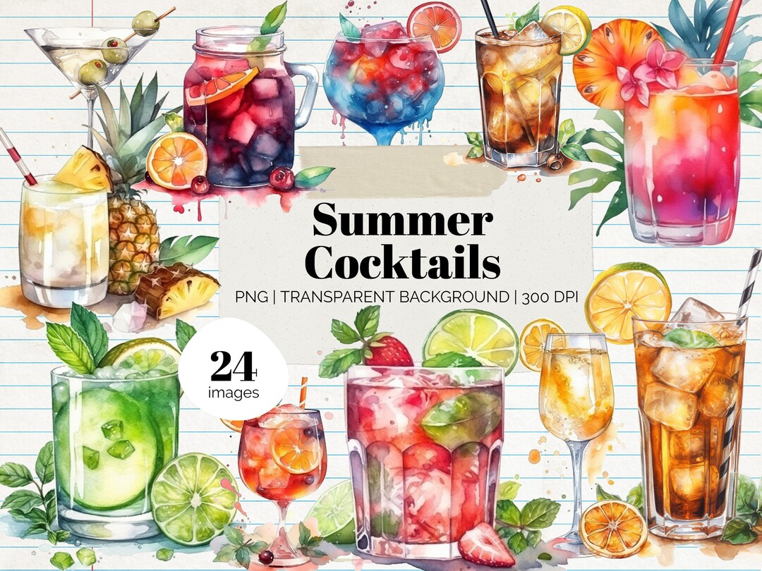 Summer Cocktail Clipart Bundle With Transparent Background and ...