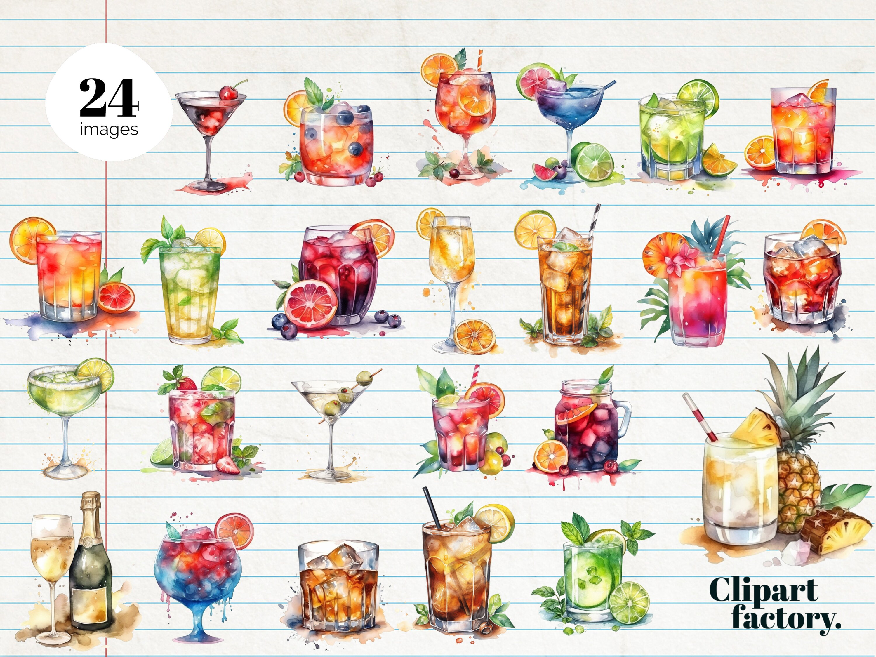 Summer Cocktail Clipart Bundle With Transparent Background and - Etsy