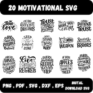 Motiverende Svg-bundel, positieve offerte, 50% korting bij bestelling van 3, gezegde Svg, handgeletterd, Svg Dxf Eps Png-bestanden