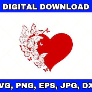 Coração de borboleta SVG PNG| coração svg|Coração e borboletas|Coração de borboleta svg|Amor svg|borboletas com coração