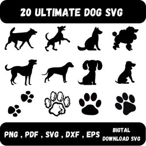 Bundle SVG chien, chien PNG, clipart chien, chien SVG coupe fichiers pour Cricut, chien mignon Svg, empreintes de pattes svg, Svg pour animal de compagnie, niche pour chien