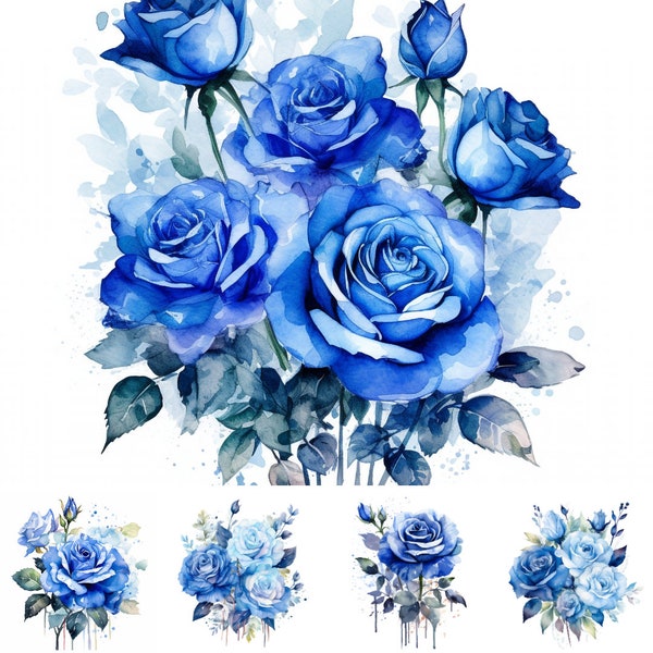 Watercolour floral Blue Roses Clipart | Blue Roses floral bouquets | Commercial use | Digital Prints | Digital Downloads | Bundle