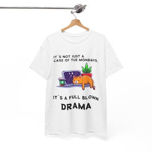 Cute Sleepy Cat T-Shirt – Funny Coffee Lover Tee, Cozy Work from Home Shirt, Adorable Cat Lover Gift