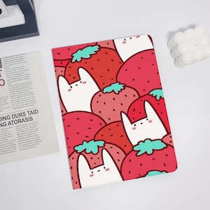 Cute Strawberry & Bunny iPad Case for Pro 12.9/Air 10.9/Mini 6, Kawaii Fruit - Themed Tablet Cover
