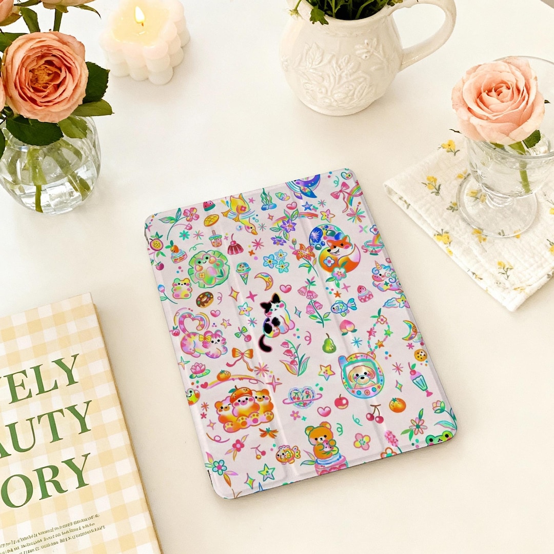 Cute Holographic Collage iPad Case With Pencil Slot, 2025 iPad Air 7/6
