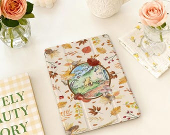 Winnie the Pooh Autumn iPad Case With Pencil Slot, 2025 iPad Air 7/6/5/4 Case, iPad Mini 6/7, iPad Pro 12.9" 11"10.9", iPad 10/9/8th Cover