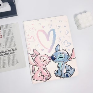 Stitch and Angel Kiss iPad Air 6 2024 iPad 10 2022 iPad 9 case,iPad Pro 11" 12.9'' 2022 iPad Pro 12.9'' 2021 iPad mini 6 case ipad case