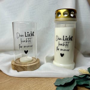Gedenk-Set | Gedenklicht & Grabkerze | Trauerkerze | Windlicht