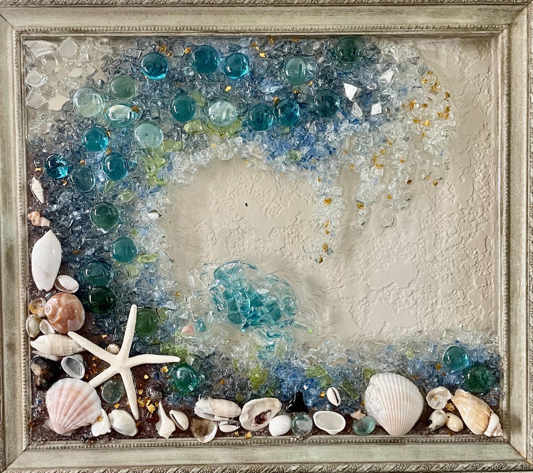 Ocean Wave Resin Art With Seashells and Glass Beads – Coastal Wall ...