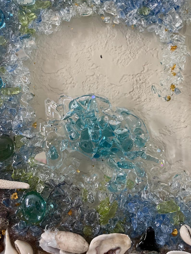 Ocean Wave Resin Art With Seashells and Glass Beads – Coastal Wall ...