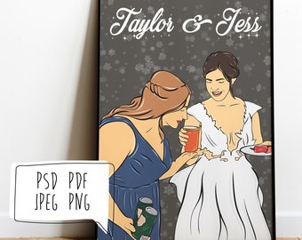 Custom Friend Portrait, Personalized Friendship Gift (Digital Gift)