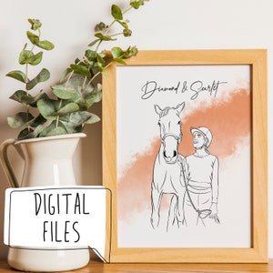 Ritratto di animale domestico, ritratto di animale domestico personalizzato, ritratto digitale di animale domestico e proprietario, ritratto di cane personalizzato con illustrazione lineare, regalo per proprietario di animale domestico, ritratto con illustrazione lineare