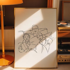 Custom Grandparent Line Drawing from Photo – Digital Family Portrait with Grandkids, Heartfelt Gift for Grandma, Grandpa, No Shipping Needed