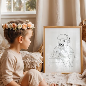 Ritratto personalizzato di un bambino con disegno al tratto, disegno digitale da foto, regalo personalizzato per neonati, schizzo minimalista, ritratto digitale con disegno al tratto personalizzato