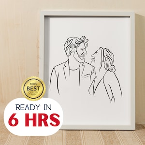 Custom Line Drawing, First Anniversary Gift, Portrait from Photo, Gift for Boyfriend, Unique Husband Gift, Lesbian Valentines Day Gift