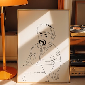 Retrato de bebé con dibujo lineal: póster de nacimiento, dibujo lineal a partir de una foto, regalo para baby shower, retrato familiar personalizado sin rostro