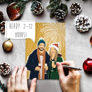 Gepersonaliseerde kerstfamilieillustratie, digitaal familieportret, kerstkaarten stel, aangepast kerstcadeau van foto's, DIGITAAL BESTAND