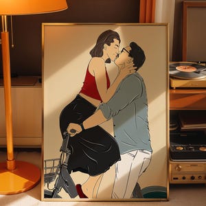 Ritratto di coppia personalizzato, illustrazione digitale personalizzata, disegno a tratteggio o a colori, decorazione murale romantica, regalo stampabile, spedizione non richiesta