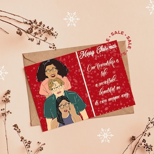 Tarjeta de Navidad personalizada para 3 o 4 personajes, tarjeta navideña 2023, ilustración navideña personalizada, regalos para la familia, regalo de Navidad personalizado imprimible