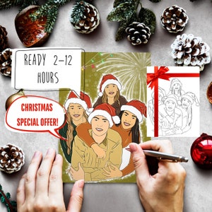 Tarjetas navideñas personalizadas, Tarjetas navideñas familiares con mascotas, Retrato de pareja navideña, Ilustración personalizada, Tarjetas navideñas personalizadas, Imprimibles
