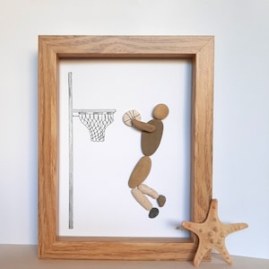 Pebble art basketball player, Sea glass art, Gorgeous gift for best friend, Partner gift, Present for Colleague, Birthday Gift, Home Décor