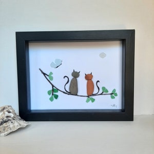 Cadeau pour couple, chats en verre de mer, couple en verre de mer, cadeau de mariage unique, cadeau d&#39;anniversaire, art rupestre de plage, cadeau nouvelle maison, cadeau d&#39;anniversaire