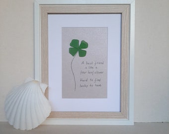 Sea Glass Art Four Leaf Clover, Irish blessing, Gorgeous gift for Family, friends, Birthday Gift, Christmas gift, Housewarming, Anniversary