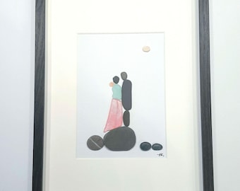 ロマンチックなカップルへのギフト、小石アートの結婚式の写真、新郎新婦への結婚祝い、ユニークな結婚祝い、記念日のギフト、ロックビーチアート