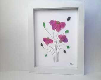 Sea Glass art, Sea glass flower, Sea shell flowers, Gorgeous Family gift, Friends, Birthday,  Mother's Day gift, Anniversary, Retirement