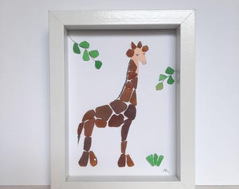 Sea Glass Art, Sea glass Giraffe, Gorgeous gift for Family, Best friend gift, Birthday Gift,Housewarming, Mother&#39;s Day gift, Anniversary