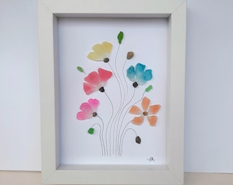 Sea Glass art, Sea glass flower, Sea shell flowers, Gorgeous Family gift, Friends, Birthday,  Mother's Day gift, Anniversary, Retirement