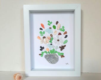 Sea Glass art, Sea glass flower, Sea shell flowers, Gorgeous Family gift, Friends, Birthday,  Mother's Day gift, Anniversary, Retirement