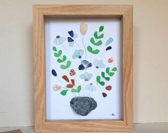 Sea Glass art, Sea glass flower, Sea shell flowers, Gorgeous Family gift, Friends, Birthday,  Mother's Day gift, Anniversary, Retirement