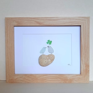 Cadeau couple, oiseaux en verre de mer, cadeau Saint-Valentin, cadeau de mariage unique, cadeau d&#39;anniversaire, art rupestre de plage, cadeau nouvelle maison, cadeau d&#39;anniversaire