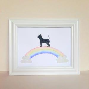 Perro de vidrio marino sobre el puente del arcoíris, Para recordar, Arte con guijarros, Arte con vidrio marino, Regalo conmemorativo para mascota perdida, Regalo conmemorativo, Duelo
