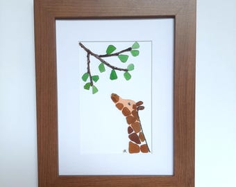 Sea Glass Art, Sea glass Giraffe, Gorgeous gift for Family, Best friend gift, Birthday Gift,Housewarming, Mother&#39;s Day gift, Anniversary