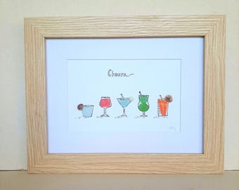 Sea Glass Art, Sea glass cocktails, Pebble art glass of wine, Gorgeous Family gift, Birthday, Wedding,Housewarming, Retirement,Anniversary