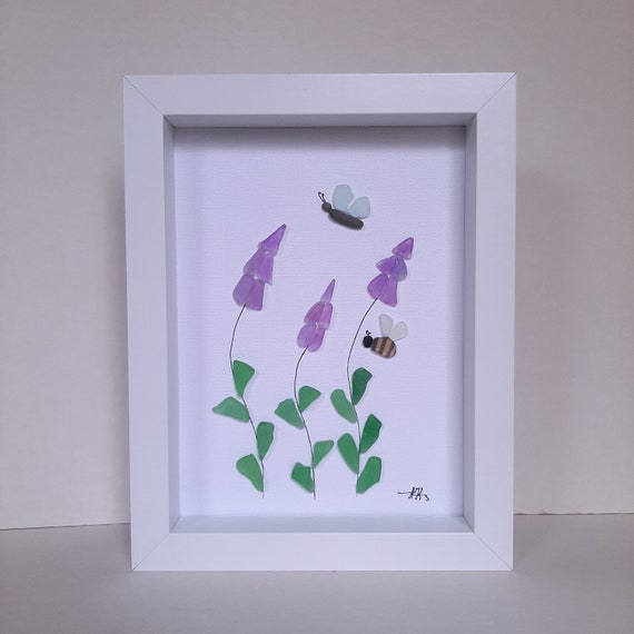 Sea Glass Art, Sea Glass Flower, Sea Glass Lavender, Butterfly