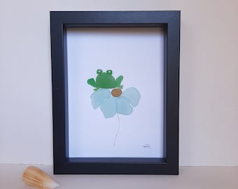 Art de verre de mer, grenouille de verre de mer, grenouilles, art de galets, cadeau de couple, cadeau de meilleur ami, cadeau d'anniversaire, pendaison de crémaillère, anniversaire, cadeau de mariage