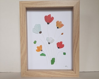 Sea Glass art, Sea glass flower, Sea shell flowers, Gorgeous Family gift, Friends, Birthday,  Mother's Day gift, Anniversary, Retirement